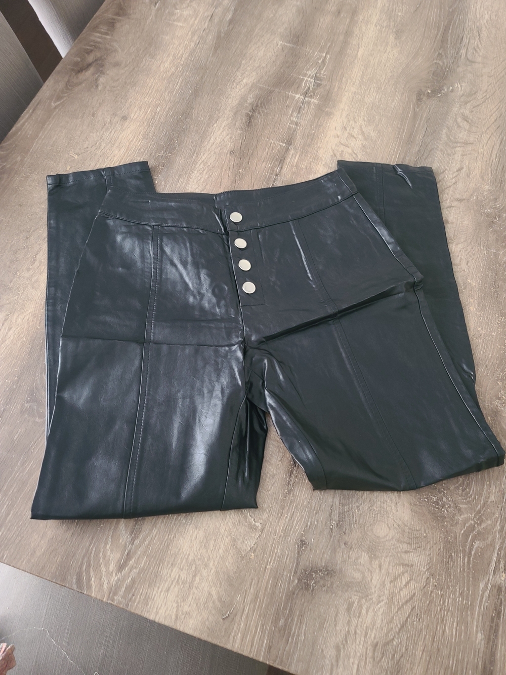 Lulu's Black Faux Leather High-Rise Button Front Leggings